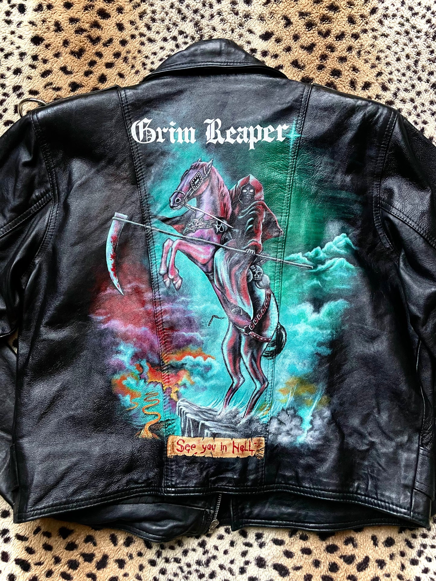 See You In Hell Handpainted Leather Jacket