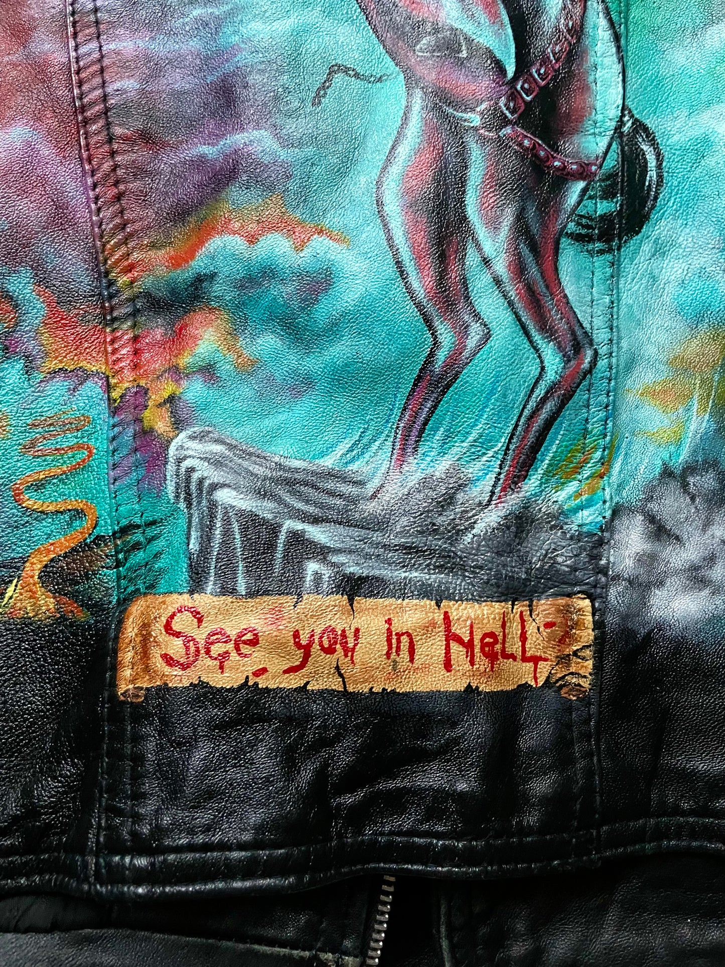 See You In Hell Handpainted Leather Jacket