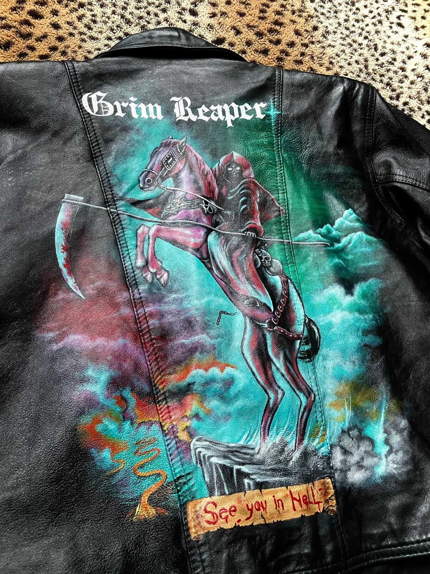 See You In Hell Handpainted Leather Jacket