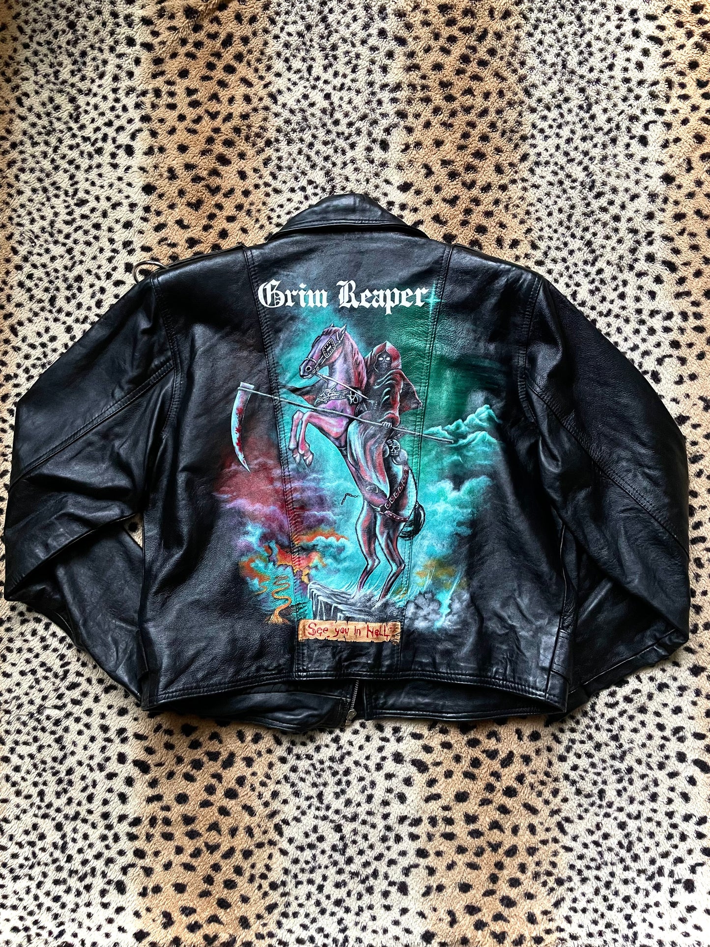 See You In Hell Handpainted Leather Jacket